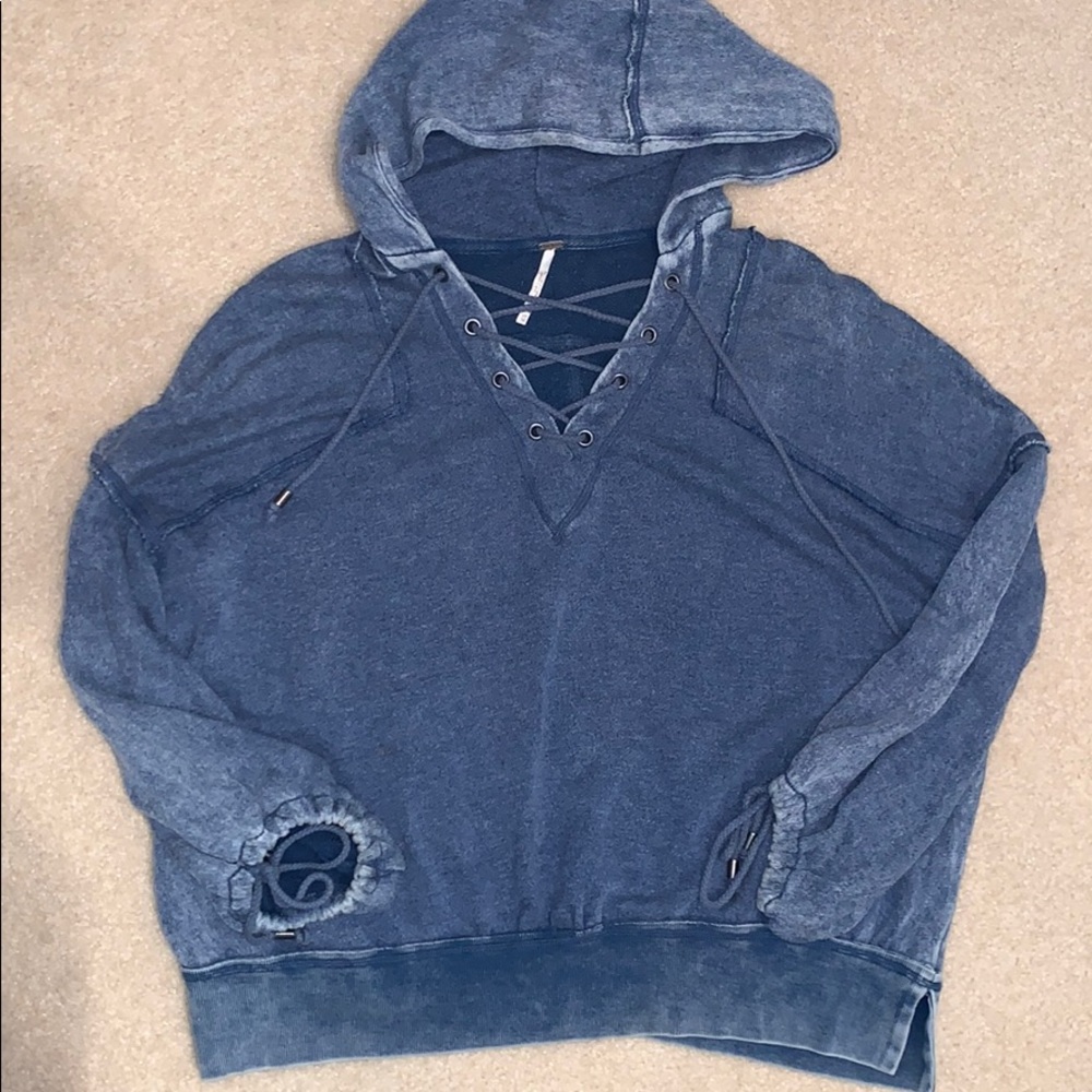 Faded Blue Free People Lace-up Sweatshirt